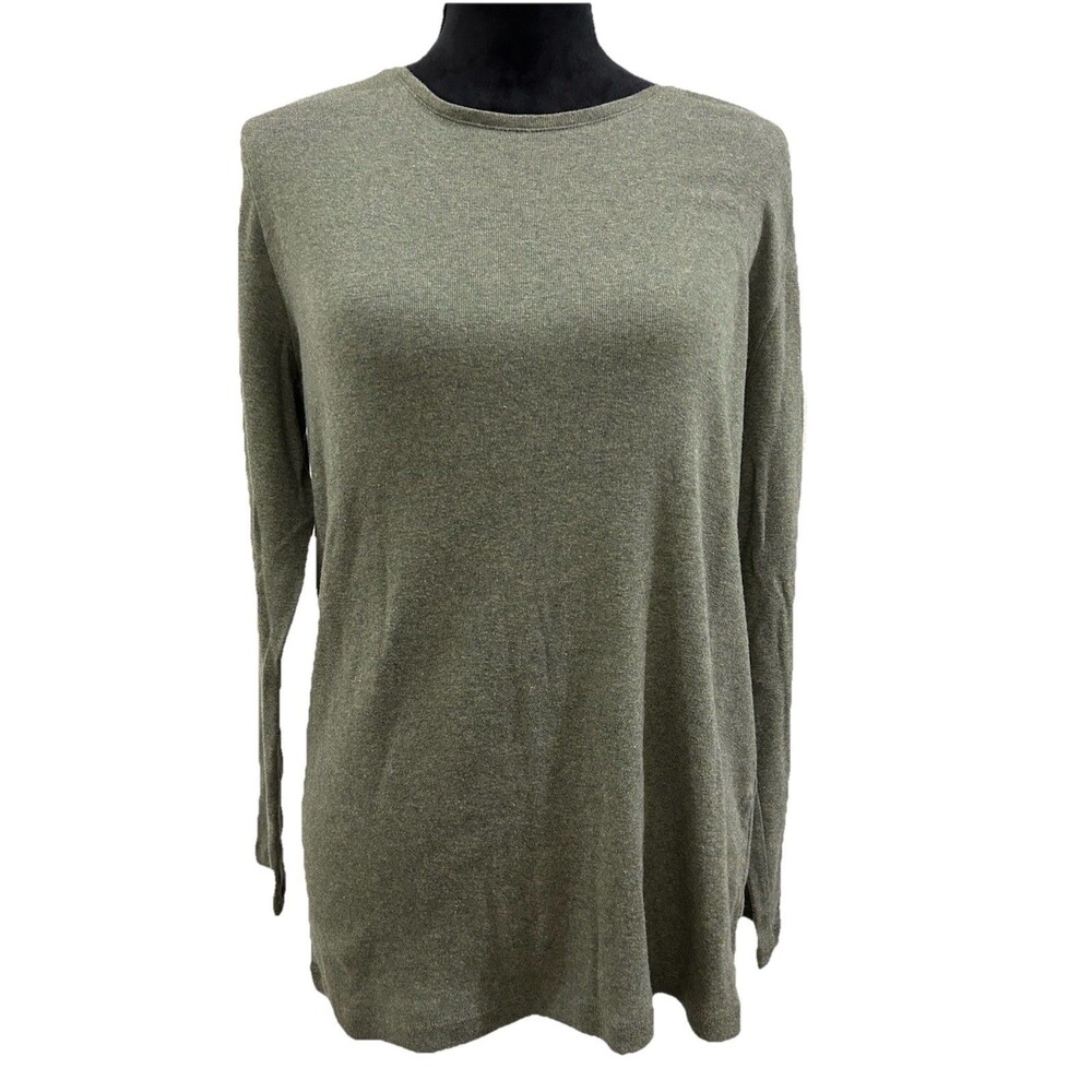 Chicos Size 2 US Size Large Green Top Long Sleeves Pullover 100% Cotton